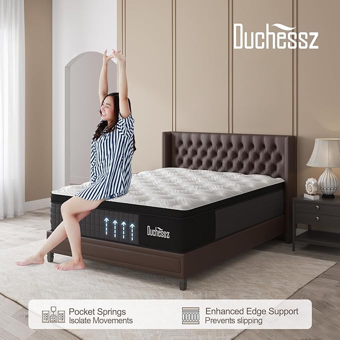 Queen Mattress, 14 Inch Hybrid Mattresses Eurotop with Gel Memory Foam,Motion Isolation Individually Wrapped Pocket Coils Breathable Comfort Soft Pressure Relief 100 Night Trial
