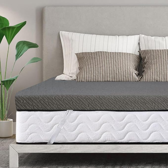 VALUXE 3 Inch Gel Memory Foam Mattress Topper Twin Size High Density Cooling Pad Pressure Relief Bed Topper Grey (with Removable & Washable Bamboo Cover)