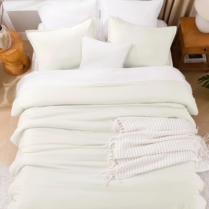 Litanika Ivory Comforter Set California King Size, 3 Pieces Cal King Lightweight Solid Bedding Comforter Set, All Season Fluffy Bed Set (104x96In Comforter & 2 Pillowcases)