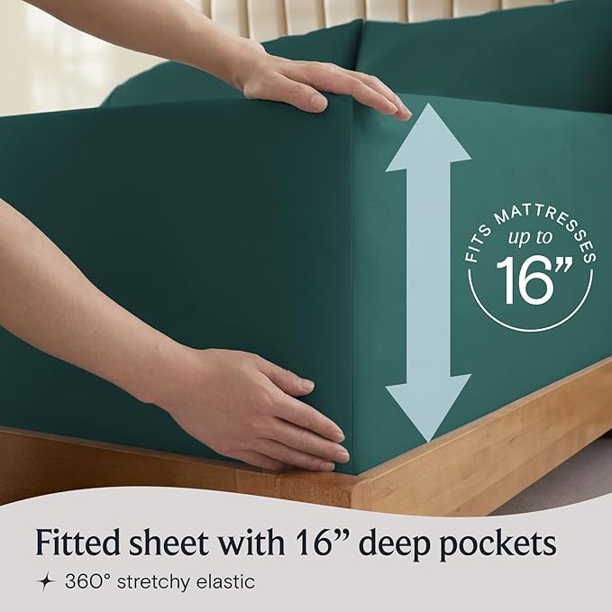 LuxClub 4 PC Full Sheet Set, Breathable Luxury Bed Sheets, Deep Pockets Wrinkle Free Cooling Bed Sheets Machine Washable Hotel Bedding Silky Soft - Emerald Full
