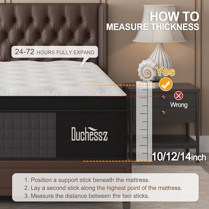 Queen Mattress, 12 Inch Hybrid Mattresses Eurotop with Gel Memory Foam,Motion Isolation Individually Wrapped Pocket Coils Breathable Comfort Soft Pressure Relief 100 Night Trial