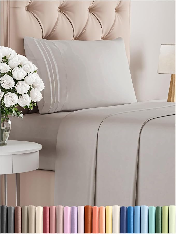 Twin XL Size 3 Piece Sheet Set - Comfy Breathable & Cooling Bed Sheets Set - Hotel Luxury Bedding for Women, Men, Kids, Teens, Boys & Girls - Deep Pockets, Soft, Wrinkle Free - Oeko-Tex - Light Grey