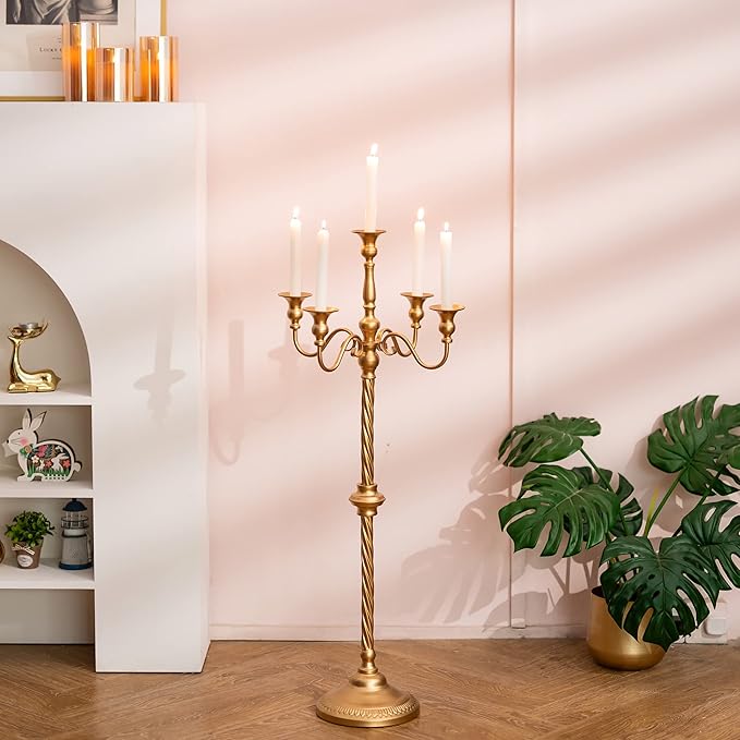 Sziqiqi Floor Candlestick Holder Gold Candelabra - 35inch Tall Candlestick Holders for Taper Candles Candle Sticks Holder Decor for Wedding Table Centerpiece Anniversary Ceremony 2pcs