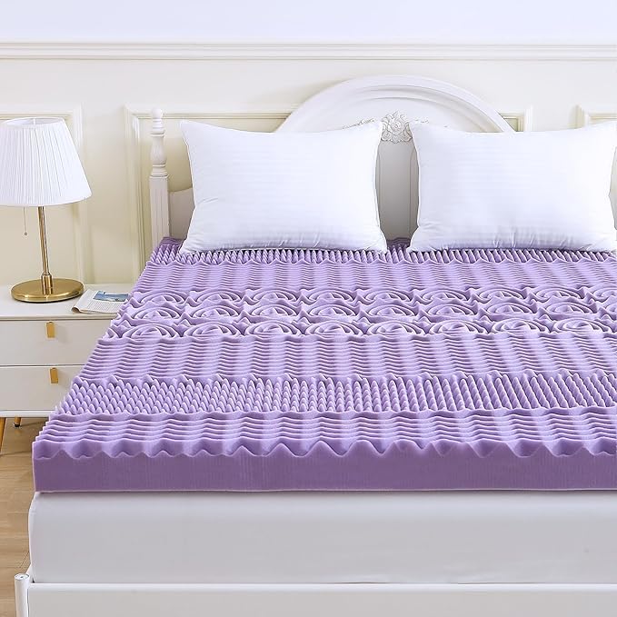 MUXHOMO 3 Inch Full Size Mattress Topper, 7-Zone Cooling Gel Infused Mattress Topper, Egg Crate Foam Bed Pad, CertiPUR-US and Oeko-TEX Certification (54"×75", Lavender)