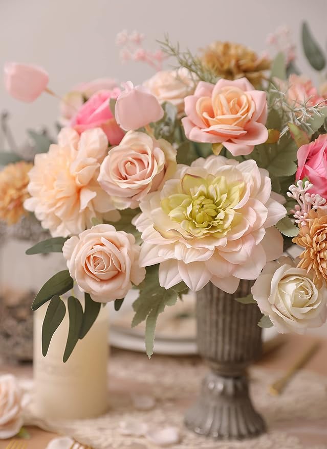 Artificial Flower Combo DIY Wedding Hand Bouquet Centerpiece Arrangement Party Baby Shower Home Decor (Light Pink)