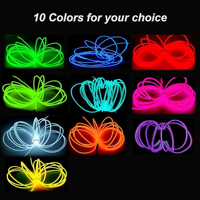 MaxLax EL Wire Red, 2M Portable Battery Pack Neon Light Strip 360° Cuttable Glowing Rope Lights for Parties, Halloween, DIY Decoration