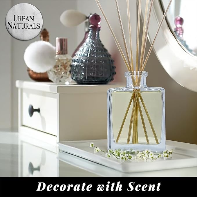 Urban Naturals Sandalwood & Eucalyptus Reed Diffuser Set – Made with Essential Oils & Real Botanicals – Sleek Rectangular Refillable Glass Bottle – Made in The USA