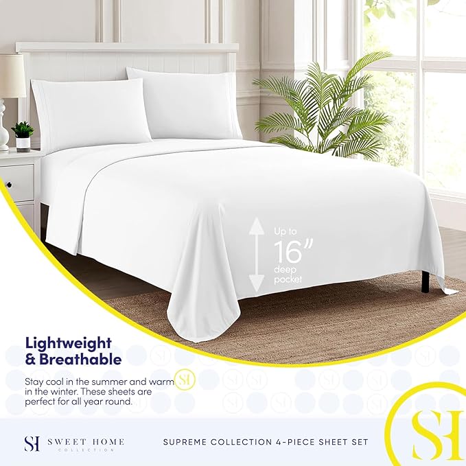 Split King Sheets - Breathable Luxury Sheets with Full Elastic & Secure Corner Straps Built In - 1800 Supreme Collection Extra Soft Deep Pocket Bedding Set, Sheet Set, Split King Size, White