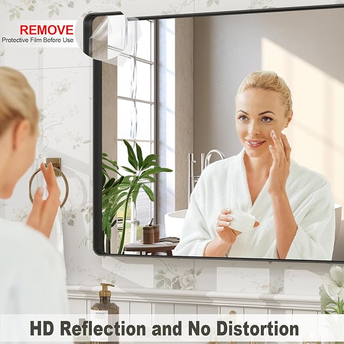 40x36 Inch Black Framed Bathroom Mirror for Wall, Black Metal Framed Mirror, Rounded Rectangle Bathroom Vanity Mirror, Anti-Rust, Shatterproof (Horizontal/Vertical)