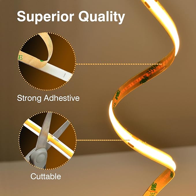 COB LED Strip,LED Strip Lights 5M/16.4ft,Touch Dimmable LED Strips,CRI90+,3000K Warm White cob led,1600LEDs,24V LED Tape Lights,Indoor for Bedroom, Kitchen, TV, Mirror,Cabinet