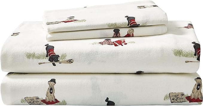 Eddie Bauer - Twin Sheet Set, Warm Breathable Cotton Flannel Bedding with Deep Pockets, Brushed for Extra Softness, Cozy Home Decor, Oeko-Tex Certified (Retriver Adventure, Twin)