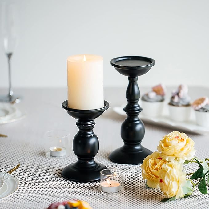 Retro Iron Candle Holder Cylindrical Candle Holder Table Candle Holder for Wedding, Festival and Birthday Candlelight Dinner Decorative Light Home Décor Ornament Wedding Table Ornament (2Pcs)