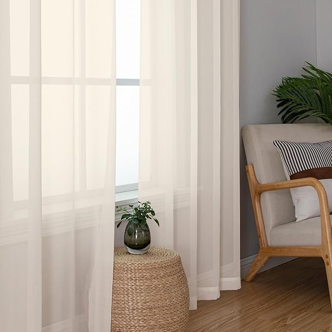 Chyhomenyc Cream Sheer Curtains 78 Inches Long 2 Panels Set for Living Room, Light Filtering Voile Lightweight Bedroom Curtains, Rod Pocket Solid Window Treatment Drapes, Each 42W x 78L