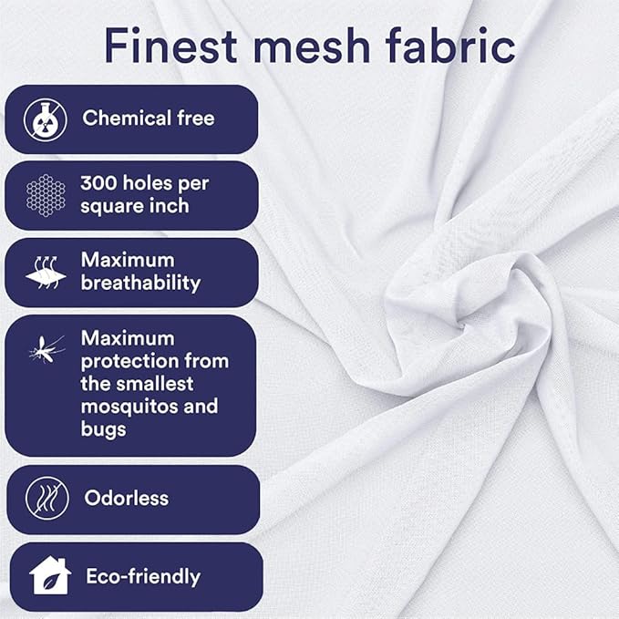 EVEN NATURALS Mosquito NET for Bed Canopy, Tent for Full, Double to Super Queen Size, Large Square Curtains, White Mosquito Netting with 2 Openings, Easy Installation, Carry Bag, Mesh 380