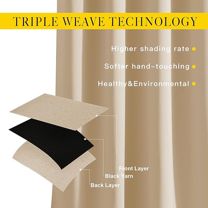 NICETOWN Blackout Curtains and Drapes for Window 95" L - Triple Weave Energy Saving Thermal Insulated Solid Grommet Blackout Panels for Patio (80" Wide per Panel, 2 Panels, Biscotti Beige)