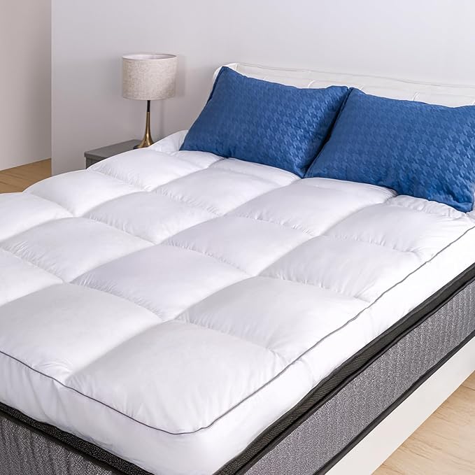 Marine Moon Mattress Topper Queen, Cooling Pillow Top Mattress Topper, Extra Thick Plush Mattress Pad Cover, Overfilled with 7D Down Alternative, Relief Back Pain, Soften Hard Mattress, 80'' x 60''