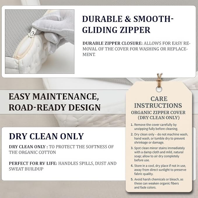 Foamma 12" x 28" x 75" Mattress for RV with Water Resistant Organic Cotton Cover, Firm High Density Foam, USA Made, CertiPUR-US Certified Foam