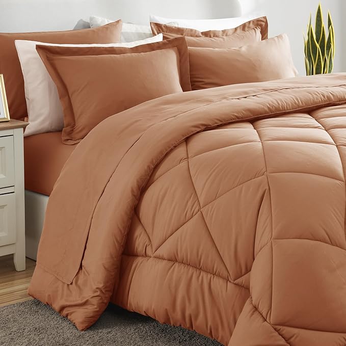CozyLux King Size Comforter Sets Pumpkin - 7 Pieces Bed in a Bag King, Luxury Soft Bed Set for All Seasons, Bedding Set with Down Alternative Comforter, Sheets, Pillowcases & Shams