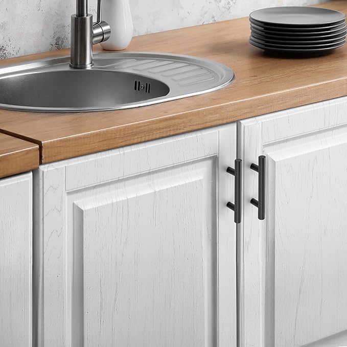 JOY DECOR 3 Pack Cabinet Handles, Black Cabinet Pulls, 2-1/2 in Hole Center Kitchen Hardware, Stainless Steel T Bar Handles for Dresser Drawers