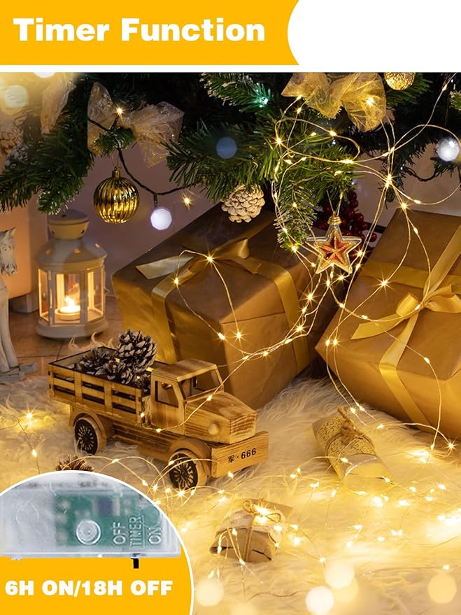 6 Pack Fairy Lights Battery Operated with Timer, Each 20FT 60LED Christmas String Lights Outdoor Indoor, Cuttable Battery Twinkle Light for Bedroom Home Wedding DIY Christmas Decorations (Warm White)