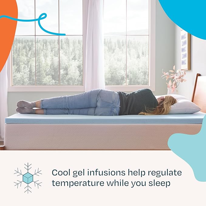 LINENSPA Memory Foam Mattress Topper - 2 Inch Gel Infused Memory Foam - Plush Feel - Cooling and Pressure Relieving - CertiPUR Certified - Dorm Room Essentials - Queen Size