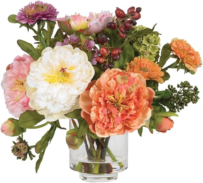 Nearly Natural 4689 Mini Peony Silk Arrangement,Assorted 10 x 10 x 10
