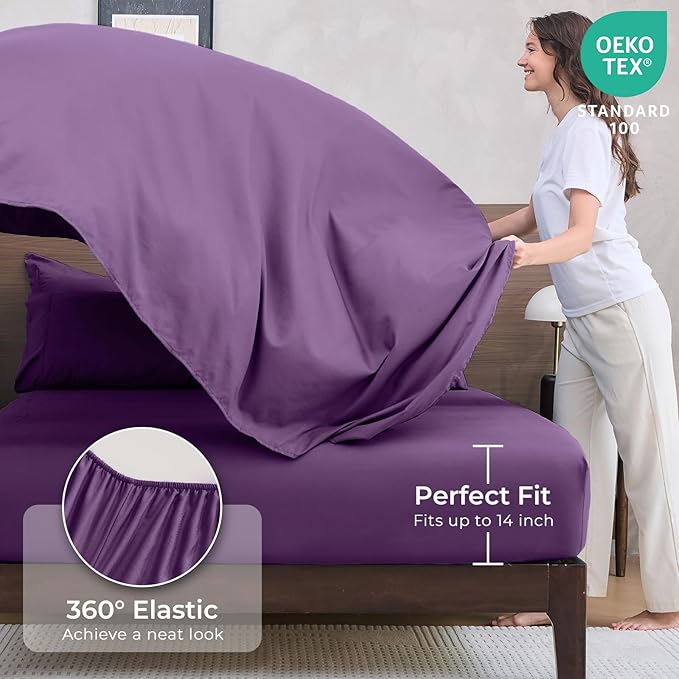 HEVUMYI Grape Purple Full Comforter Set - 7-Piece All Season Bed in a Bag Full, Ultra Soft Bedding Set with Comforter, Flat Sheet, Fitted Sheet, Pillowcases, Pillow Shams