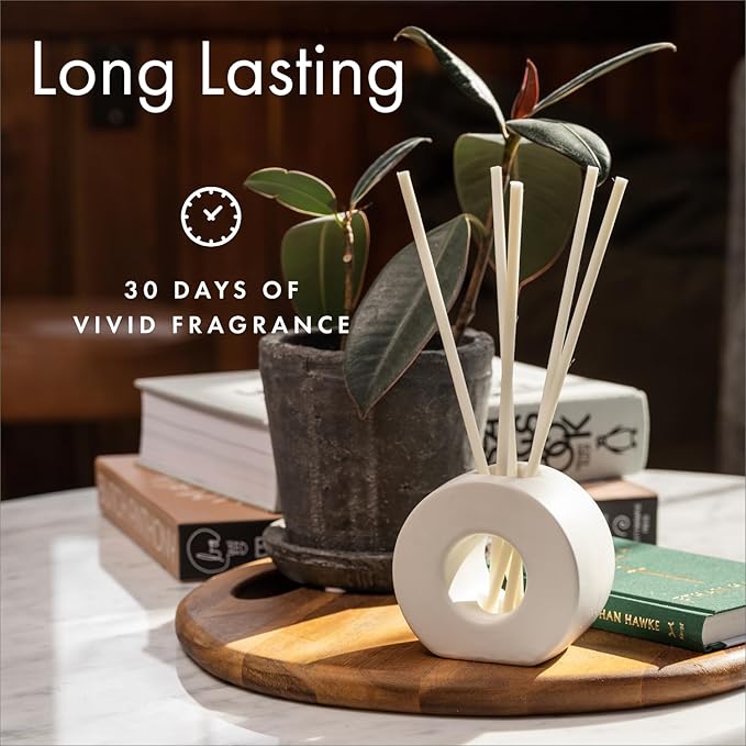 ScentAir Infused Liquidless Reeds | Includes 25 Flameless Reeds and 1 Decorative Vase, White | Essential Oil Aroma Diffuser Sticks | Fresh Spa Scents | Gifting Fragrance | Dark Vanilla Pomelo