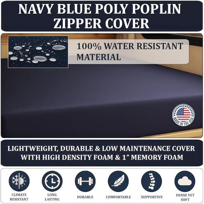 Foamma 2" x 42" x 80" Water Resistant Gel Memory Foam RV Bunk Mattress, Firm High Density Foam Base, Comfortable and Durable Polyester Cover, Truck, Camper, Travel Trailer, Made in USA!