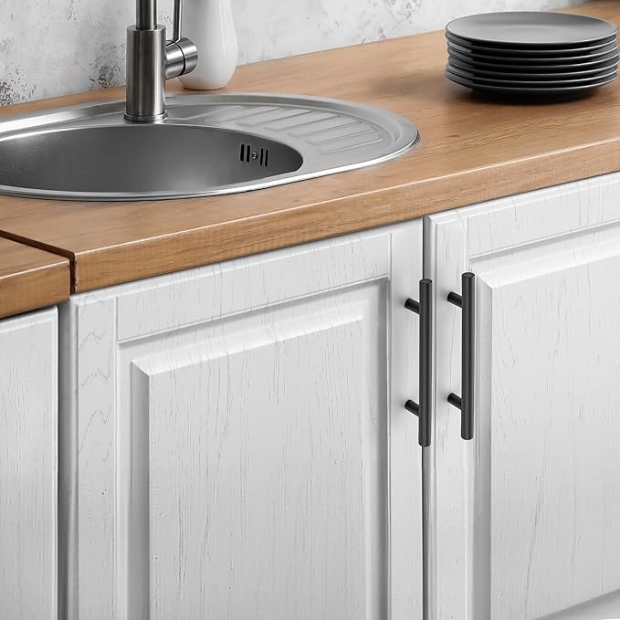 JOY DECOR 20 Pack Cabinet Handles, Black Cabinet Pulls, 4 in Hole Center Kitchen Hardware, Stainless Steel T Bar Handles for Dresser Drawers