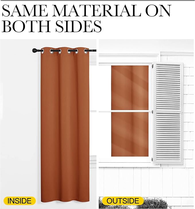 NICETOWN Burnt Orange Blackout Curtains for Sliding Door, 55 by 108, 2 Pieces, Blocking Out Sunlight Window Treatment Modern Design Grommet Curtain Panels for Dining Room