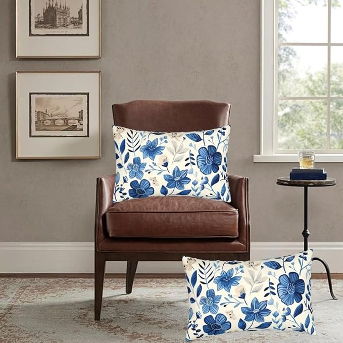 Outdoor Pillows Blue Pillow Covers 20x28 Inch Set of 2 Throw Pillow Covers, Scandinavian Throw Pillows, Lumbar Pillows Cushion Covers Decorative Pillow Covers for Couch Garden Patio Furniture J334