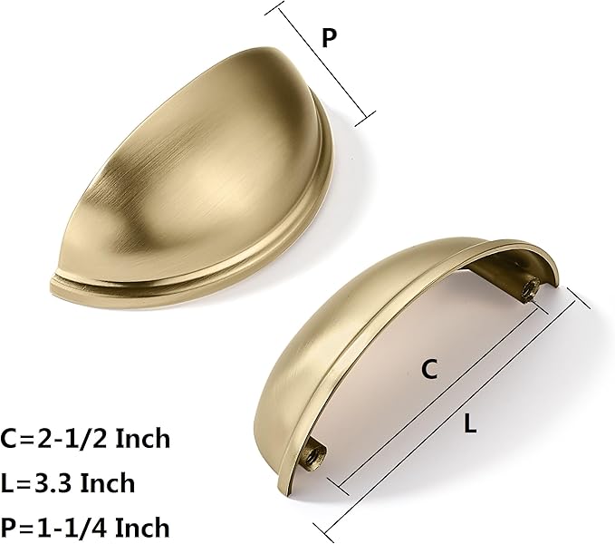 khtumeware 5 Pack 2-1/2" Drawer Pulls Champagne Bronze Cabinet Cup Pulls Kitchen Hardware Cabinet Handles Drawer Handles Knobs 2.5 inch Hole Center