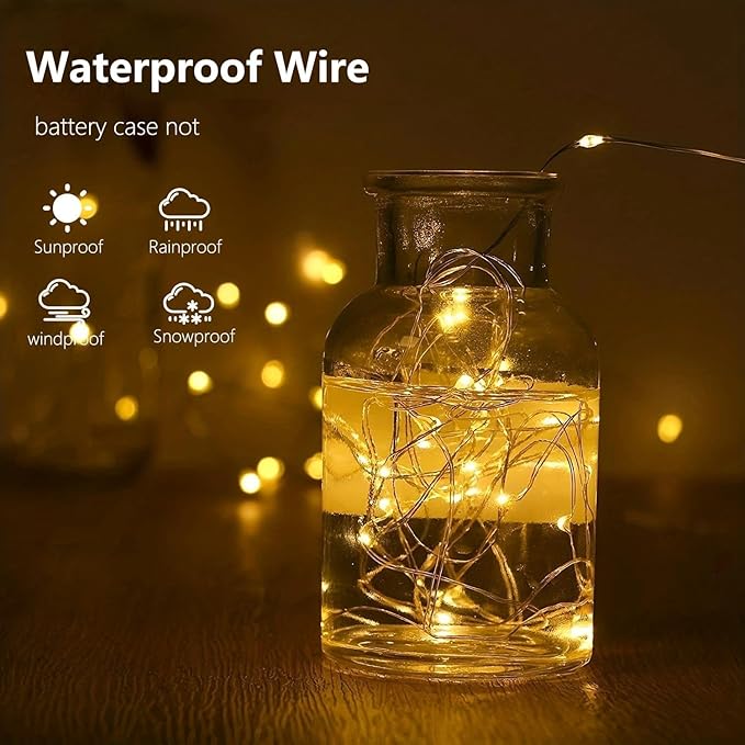 2-Pack 50 LED Fairy Lights Battery Operated with Remote Control Timer, 16 FT 50 LED Battery Lights Outdoor Indoor, 8 Mode Twinkle String Lights for Classroom Party Bedroom Christmas Décor (Warm White)