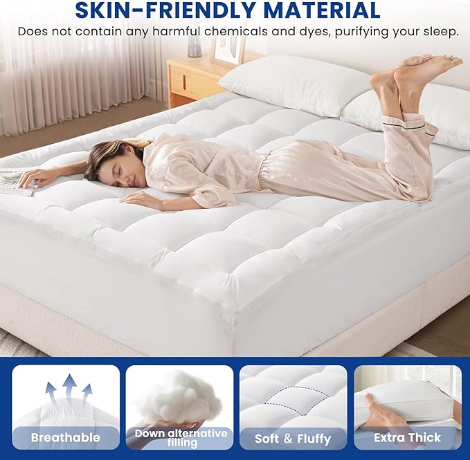 King Mattress Topper, Extra Thick Pillowtop, Cooling and Plush Mattress Pad Cover for Back Pain,Soft Mattress Protector Cover with 8-21 Inch Deep Pocket(78''x80'')