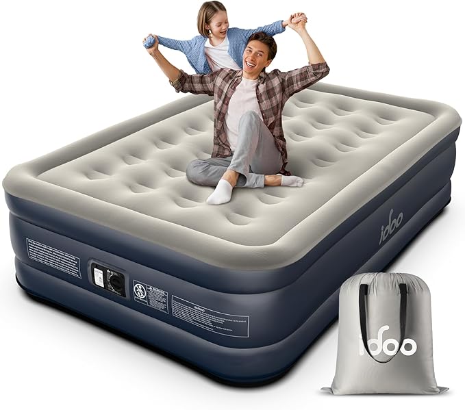 iDOO Air Mattress Full with Built in Pump, 18" Raised Comfort Blow up Mattress, Inflatable Mattress for Guests & Home, Air Bed, colchon inflable, Upgraded Four Chamber Technical Airbed