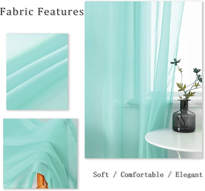 DUALIFE Aqua Voile Sheer Curtains Grommet,Look Semi Sheer Windows Panels,Elegant Solid Color Touch Soft Drapes, 52X45 Inch for Living Room Bedroom,Set of 2 Panels