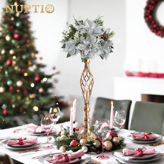 Versatile Metal Flower Arrangement, Candle Holder Stand Set for Wedding Party Dinner Centerpiece Event Restaurant Hotel Decoration (Twist Style, 10 x L)