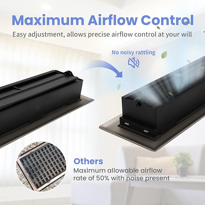 2x12 Inches 4 Pack Heavy Duty Walkable Floor Register - Easy Adjust Air Supply Lever Decorative Floor Vent Covers, Boston Design Vent Covers for Home - Matte Black