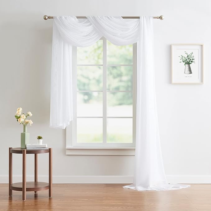 Warm Home Designs 75 Feet Long White Sheer Window Scarf. These XXL Length Valance Scarves 54 X 900 Inches in Size. Great as Bed Canopy or Wedding Arch Draping Fabric. AM White 900"