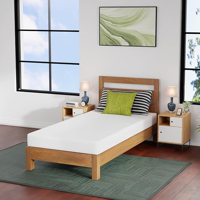 FDW | 6 Inch Twin XL Mattress | Medium Firm | Gel Memory Foam Mattress | White | Bed in a Box, CertiPUR-US Certified | Pressure Relief, Cooling Ventilated Foam | Washable Removable Cover