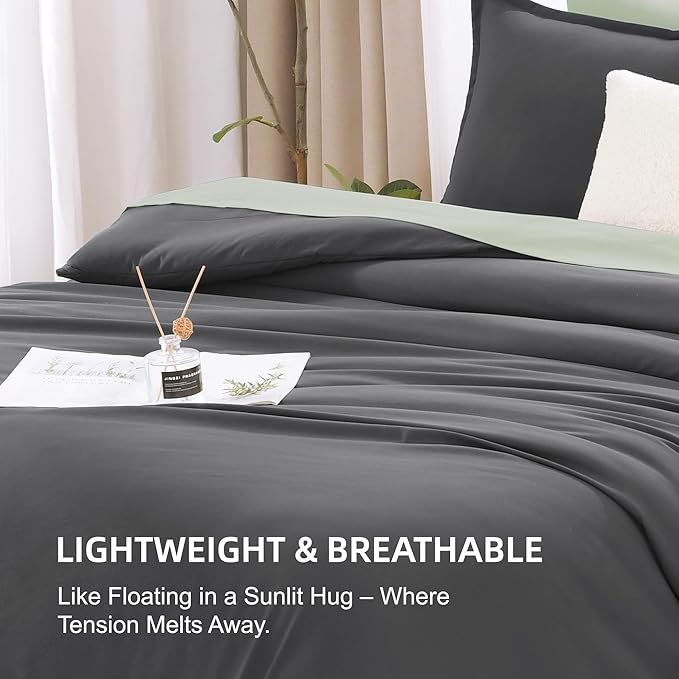 Litanika Grey Comforter King Size Set, Dark Gray Lightweight Plain Bedding Comforters Sets, All Season Fluffy Bed Set (104x90In Comforter & 2 Pillowcases)