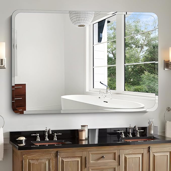Frameless Bathroom Mirror for Over Sink,Wall Mounted Vanity Mirrors 24x32in,Rounded Rectangle Mirror Frameless with Polished Edge for Bedroom,Living Room,Entryway,Shatterproof (Horizontal/Vertical)