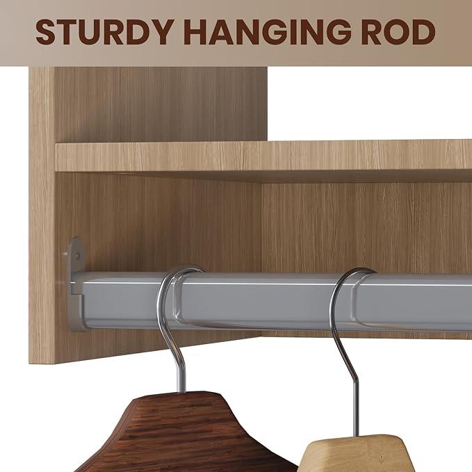 ROOMTEC 31.5" Medium Hanging Closet Unit, Modular Closet System with Hanging Rod, Wardrobe Organizer for Bedroom or Walk-in Closet, Wall Mounted, Customizable Clothes Storage Unit, Wood