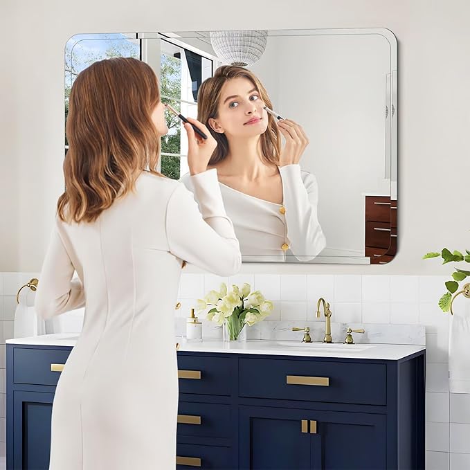 Frameless Bathroom Mirror for Over Sink,Wall Mounted Vanity Mirrors 14x18in,Rounded Rectangle Mirror Frameless with Polished Edge for Bedroom,Living Room,Entryway,Shatterproof (Horizontal/Vertical)