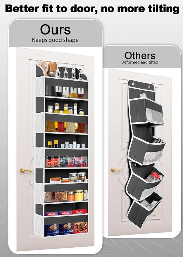 1 Pack Over The Door Organizer Storage, Hanging Organizer Closet with 5 Large Pockets 10 Mesh Pockets, 44 lbs Weight Capacity, Behind Door Storage for Nursery Bedroom Bathroom (Dark Grey)