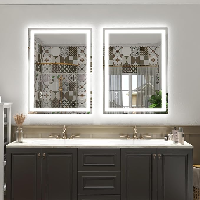 30 x 36 LED Bathroom Mirror for Vanity, Rectangle Lighted Vanity Mirrors with Lights, Dimmable, Anti-Fog, Shatter-Proof, ETL Listed (Front Lighted + Backlit)