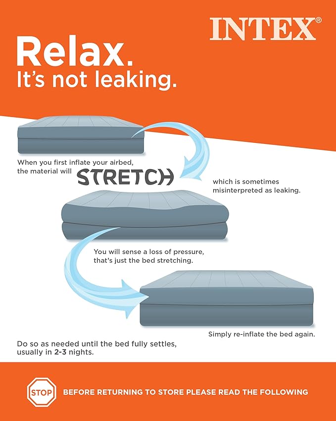 Intex 64777E Dura-Beam Standard Prestige Air Mattress: Fiber-Tech - Twin Size - Hand-Held Battery Pump - 10in Bed Height - 300lb Weight Capacity