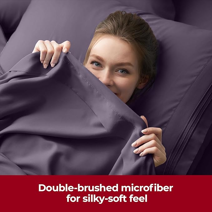 Mellanni Extra Deep Twin XL Sheets - 3 PC Iconic Collection Bedding - Hotel Luxury, Ultra Soft, Cooling Bed Sheets - Wrinkle, Fade, Stain Resistant (Twin Extra Long, Purple)