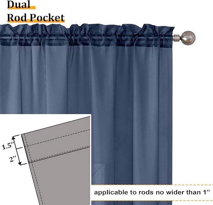 Aiyufeng Navy Blue Sheer Curtains 63 inch Length 2 Panels Set, Sheer Blue Curtains for Bedroom and Living Room, Light Filtering Dual Rod Pocket Voile, Each 40 Width by 63 Length